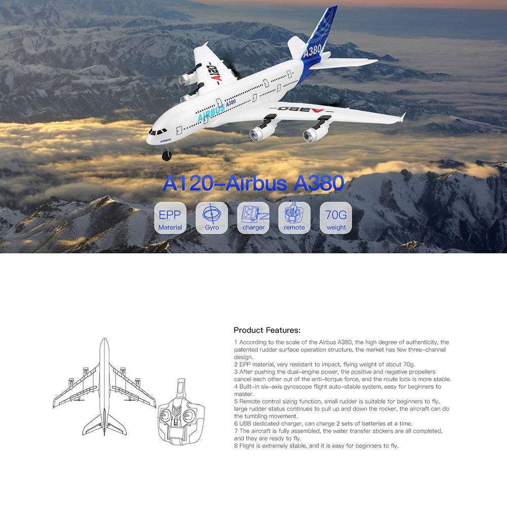 Wltoys Xk A120 Радиоуправляемый Самолет 3-канальный 2,4 ГГц Epp Пульт Дистанционного Управления Самолет С Фиксированным Крылом Rtf A380 Модель RC Самолета Игрушка Для улицы Для Детей