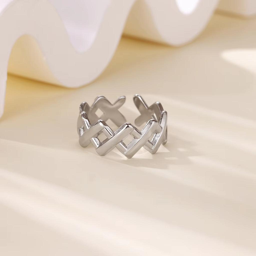 Stainless Steel Geometric Ring New Snake Cross Design Sense K-plated Opening Adjustable Ring