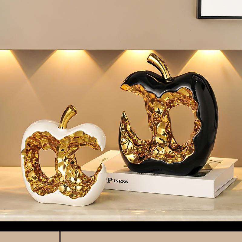 Ceramic Sculpture Desk Decoration Ornaments Creative Apple Statue Room Aesthetic Decor Gold-plated Apple Hollow Out Crafts