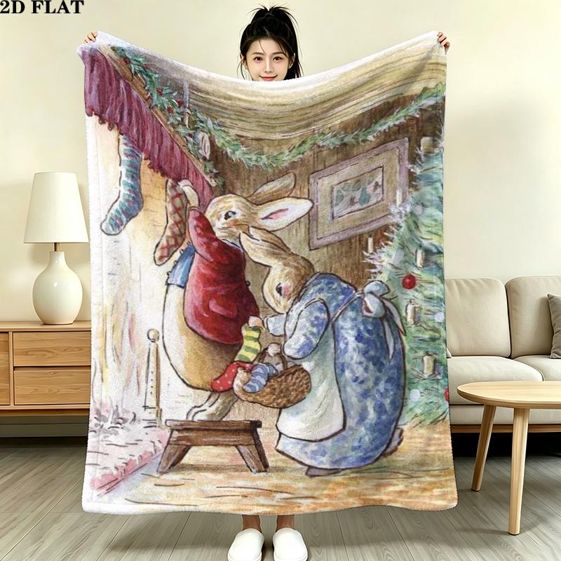 Tale Peter Rabbit Print Flannel Blanket, High quality Comfortable for All Seasons, Home Decor, Warmth and Comfort, Perfect for Christmas Gifts