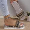 Large Size Woven Thick-soled One-character Slippers for Women To Wear Metal Strip Decorative Slippers