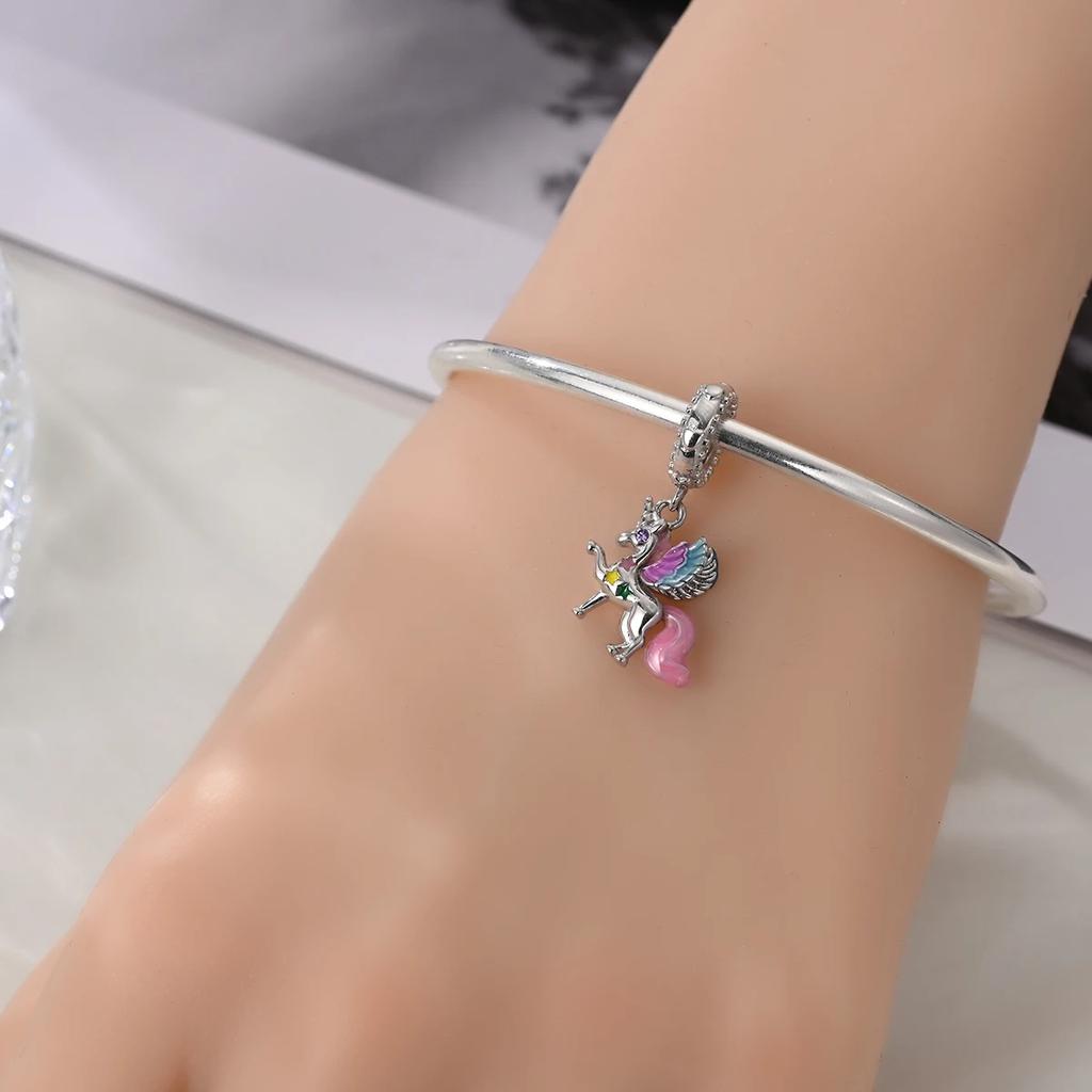 Оригинальные Good Charms Медный Креатив Розовый Единорог Подвески Подходят для Браслета Женские Украшения Рукоделие Ручная Работа Подарок