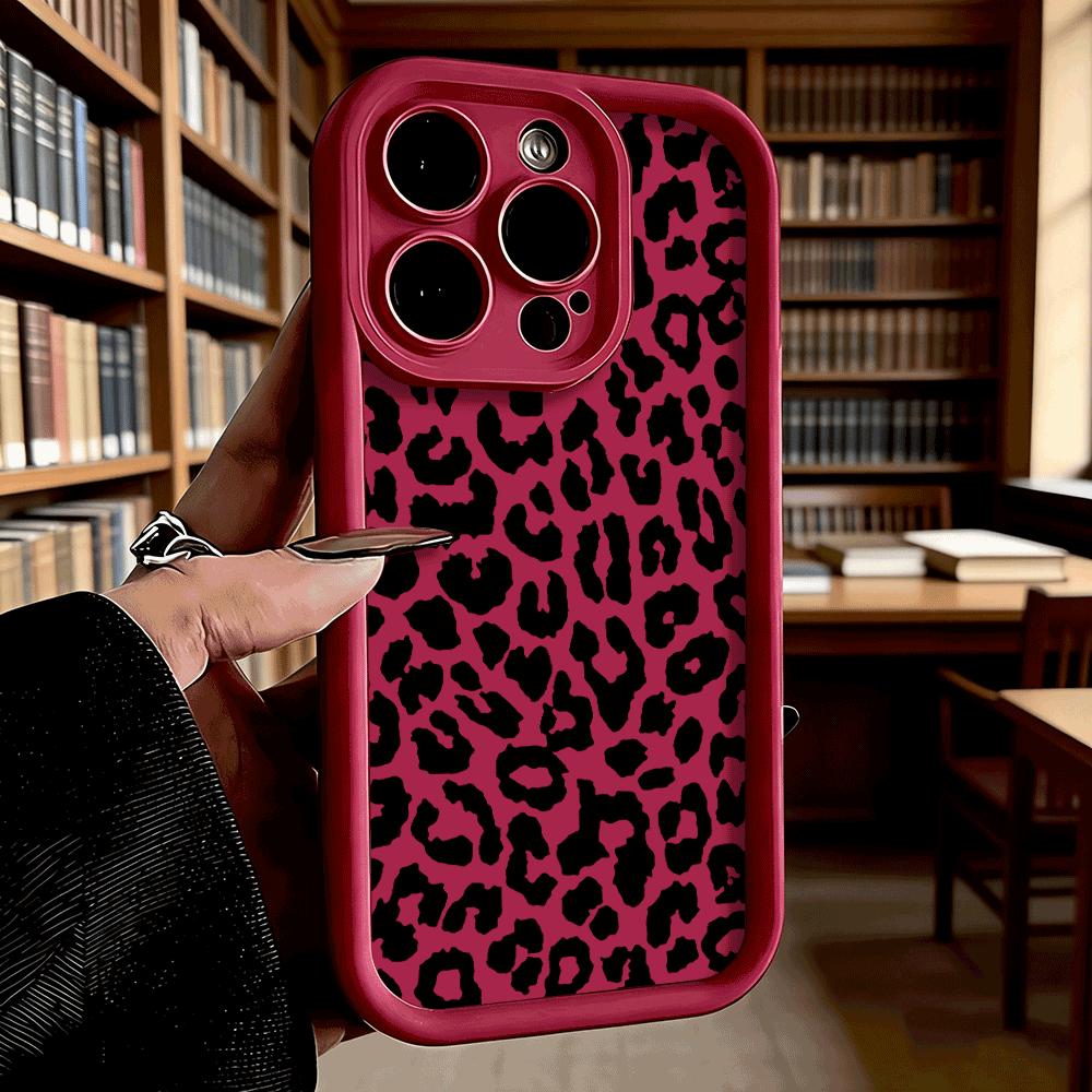 Черный Чехол для Телефона с Рисунком Леопарда из Мягкого ТПУ для iPhone 17 16 15 14 13 12 11 Pro Max Plus Ударопрочный Противоскользящий Чехол