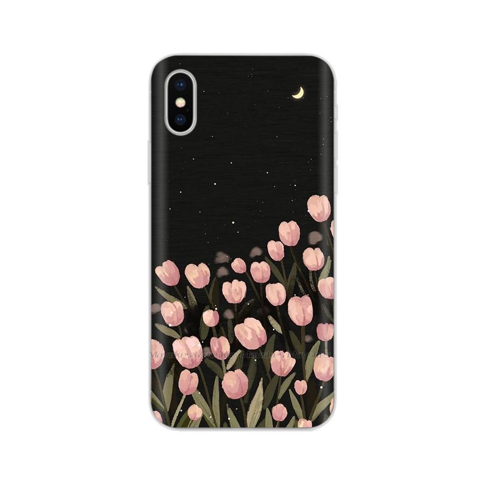 Чехол для iPhone X Чехол для iPhone Xs Модный Мягкий Силиконовый Корпус Для iPhoneX Прозрачные Задние Крышки Корпус Цветы Coque