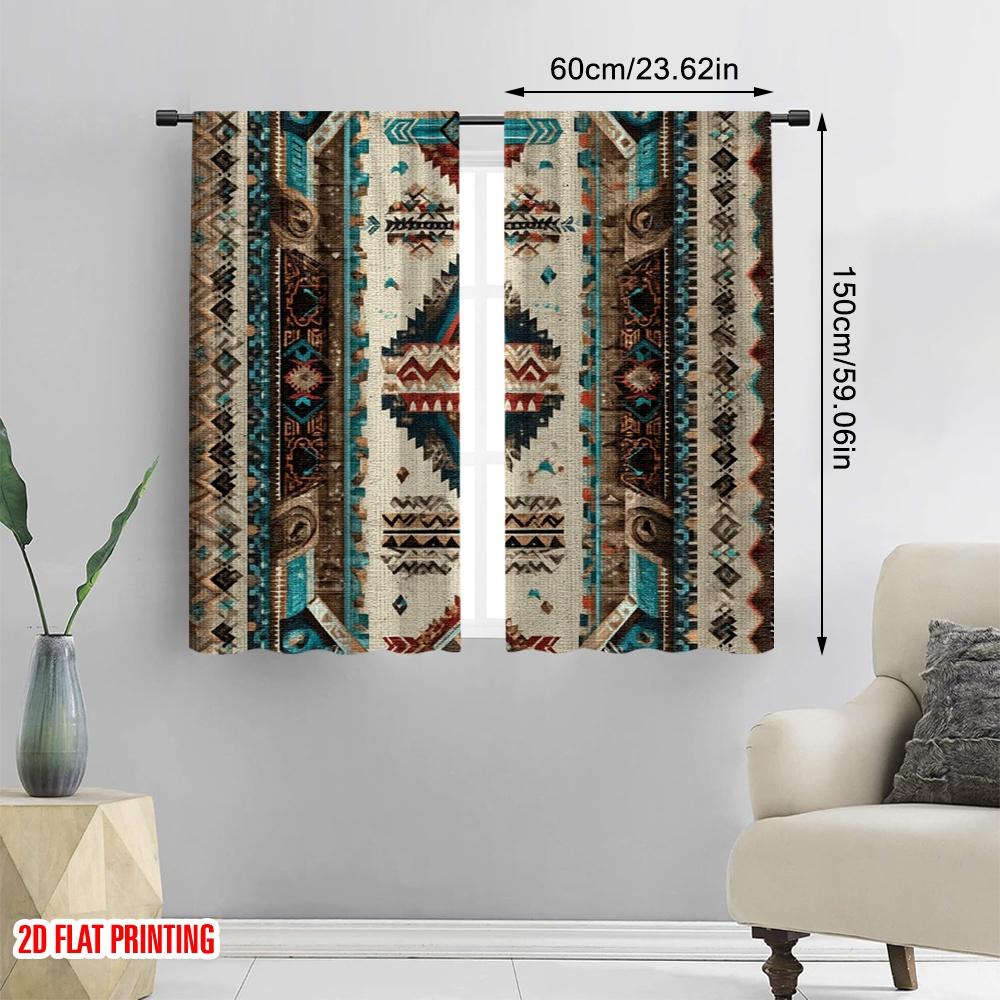 2D flat printing 2pcs Window Drapes Aztec Southwestern Native Fabric  Without Electricity Festive Backdrops Use for Office