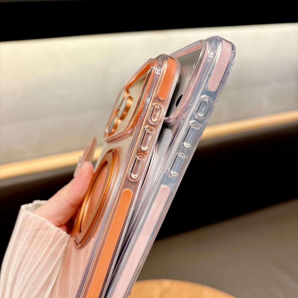 Подходит для IPhone17pro Ледяной Кристалл Магнитный Чехол для Мобильного Телефона 360 Вращающаяся Подставка Apple 16 Двухцветный Прозрачный Защитный от Падений Чехол