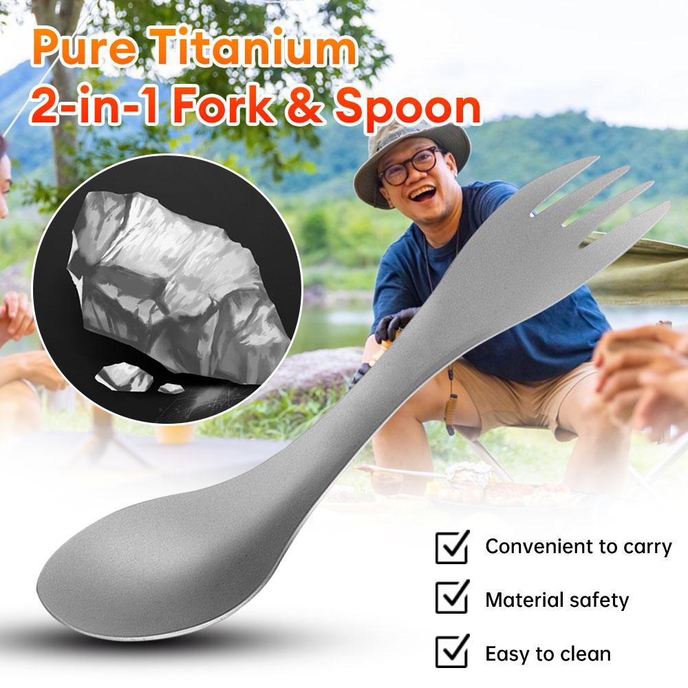 1Pc Titanium Spork 2-in-1 Spoon Ultralight Cookware Portable Fork Knife Outdoor Camping Picnic Travel Eco-Friendly Flatware