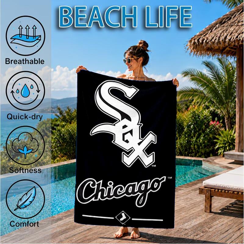 White Chicago Design Beach Towel, Super Soft Microfiber, Perfect Gift for Her/Him, Birthday, for Pool, Beach, Travel, Decor Beach Party