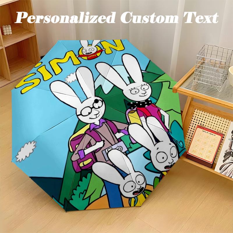 8‑Rib Automatic Umbrella, Simon Super Rabbit Design Foldable Umbrella for Sun Rain Protection Travel