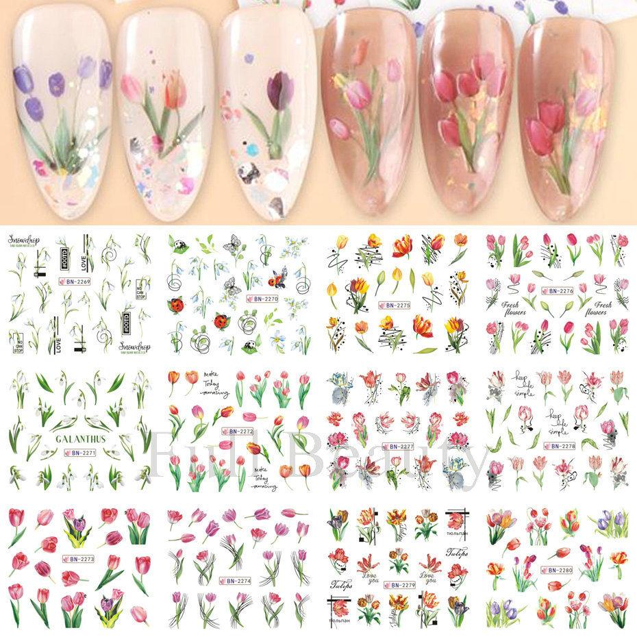 Наклейка для дизайна ногтей, Серия «Весенние и летние цветы и травы», Водная наклейка для ногтей с цветком Zou Ju