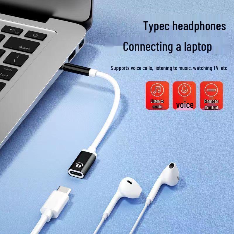 Плоский к круглому адаптер-кабель для наушников 3,5 мм (папа) - USB-C (мама)