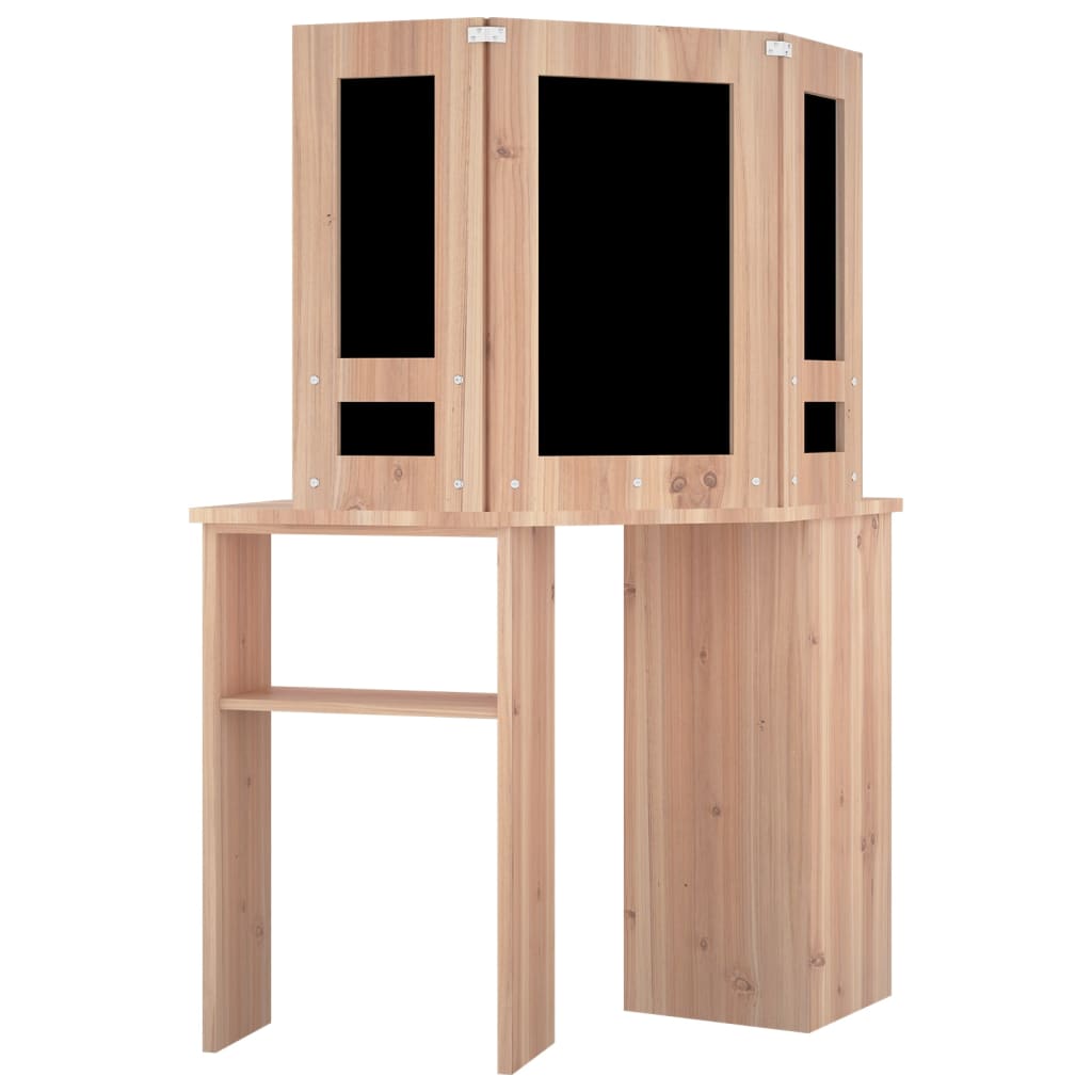 Corner Vanity Table with LED Lighting Oak Effect 111 x 54 x 141.5 cm