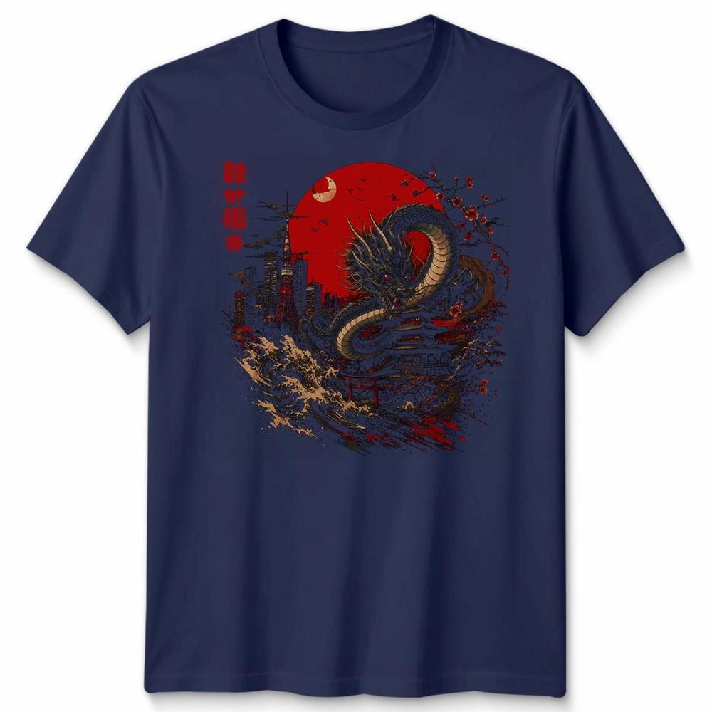 Japanese Tokyo Unisex T Shirt Rising Dragon Great Wave Off Kanagawa Kanji