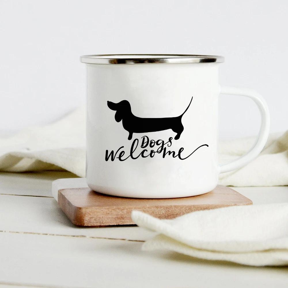 Peace Love Dogs Print Креативные эмалевые кофейные кружки с изображением мультяшных такс Собачьи лапки для вечеринок Пиво Сок Молоко Чашки Подарки на день рождения другу