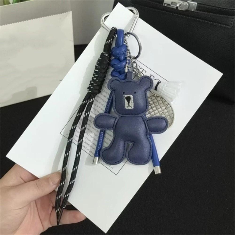 Badminton Bear Racket Keychain Woven Rope Little Bear Bag Hanging Leather Bag Pendant Friendship