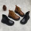 Retro Thick Sole Short Boots Round Toe Versatile Genuine Leather Women's Shoes