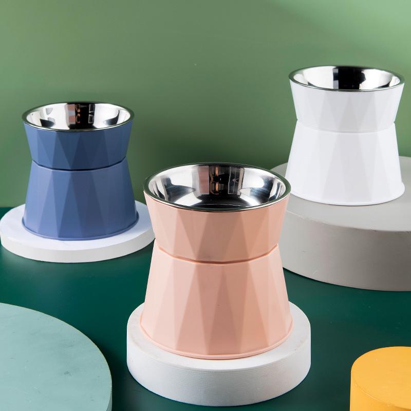 High-Leg Cat Bowl with Neck Protection, Stainless Steel, Anti-Black Chin Design