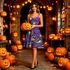 Women's Halloween Printed Sleeveless Dress Spaghetti Strap Shoulder Off A-Line Witch Pumpkin Skull Pattern Costume