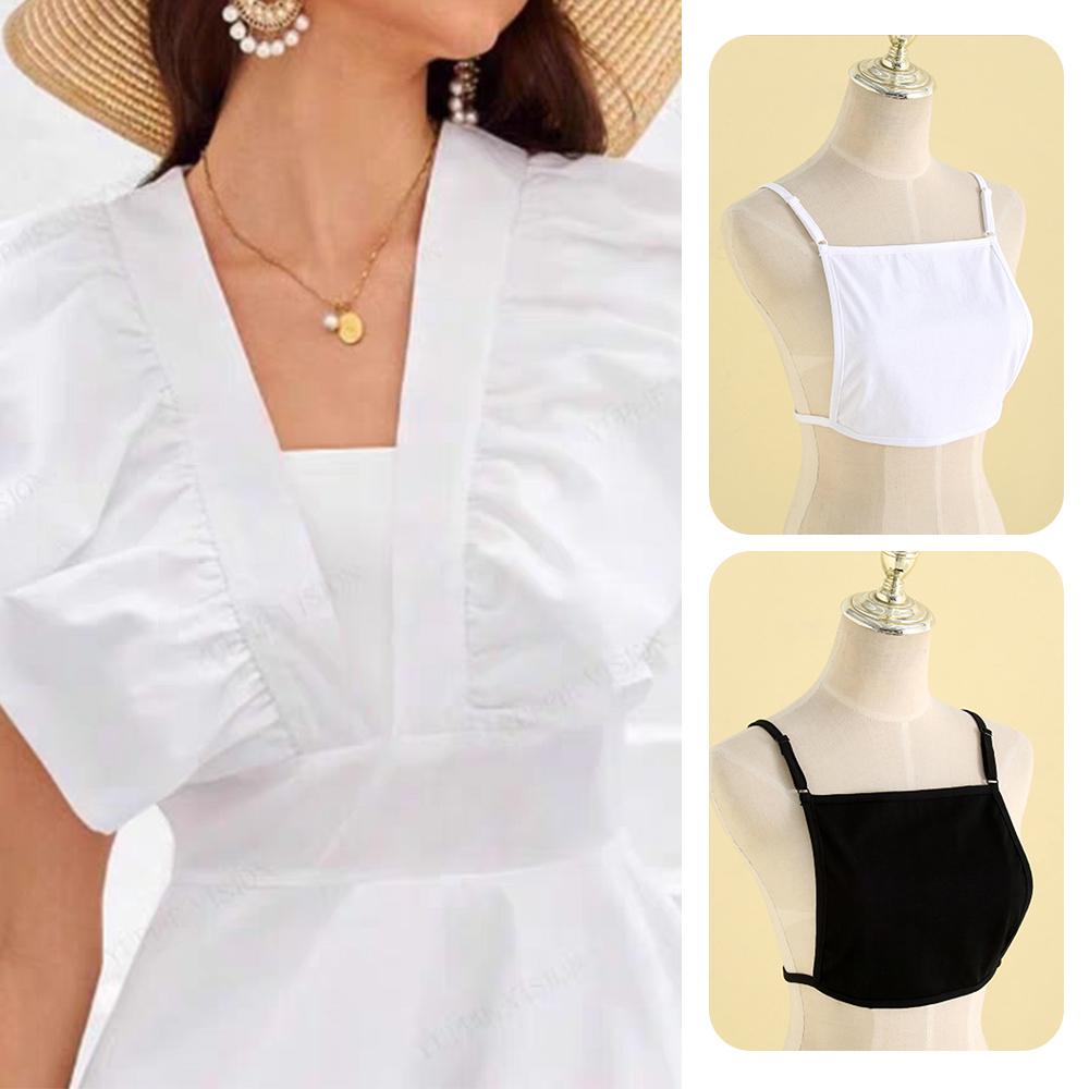 1PC White Cotton Cleavage Mock Camisole Wrapped Chest Solid Color Overlay Modesty Panel Thin Vest Cleavage Cover Wrapped Chest