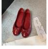 Oil wax horse skin ballet shoes bow light mouth not tired feet flat single shoes women's egg roll shoes