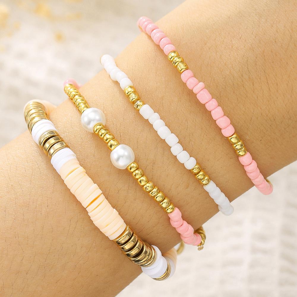 Boho Stackable Bracelet Set for Women Colorful Soft Clay Beads & Pearl Fashion Wrist Jewelry