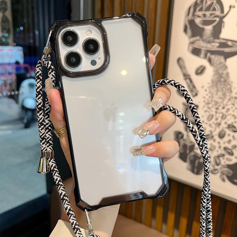Чехол-футляр с ремешком-шнурком для iPhone 15 Pro 14 13 12 11 Pro Max XR X XS Plus, с ремешком через плечо, с усиленными углами, противоударный