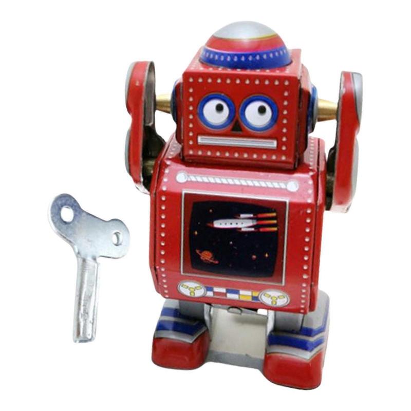 Windup Robot Toy Mechanical Retro Tinplate Clockworks Walking Robot Toy Table Decoration Kids Adult Collector Favor Gift
