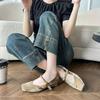 Single Shoes Women's Summer Square Head Low-heeled Ballet Shoes One-word Buckle Mary Jane Shoes Retro Low-heeled Sneakers