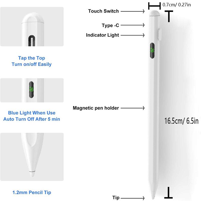 Стилус для iPhone iPad Touch Pen совместим с iPad 2018-2020 для Apple Универсальный стилус с цифровым дисплеем питания