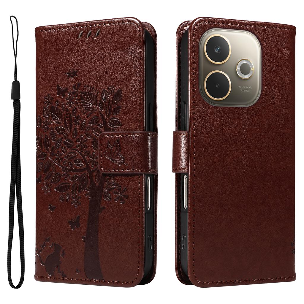 For Oppo A5 Energy 5G (China)/Oppo A5 Pro 4G (Global) Phone Case with Stand Cat Tree Pattern Leather Wallet Mobile Cover