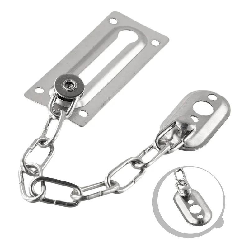 1pc Security Door Chain Home Office Lock Guard Latch Stainless Steel Silver Sliding Fastener For Home Door Lock Hardware