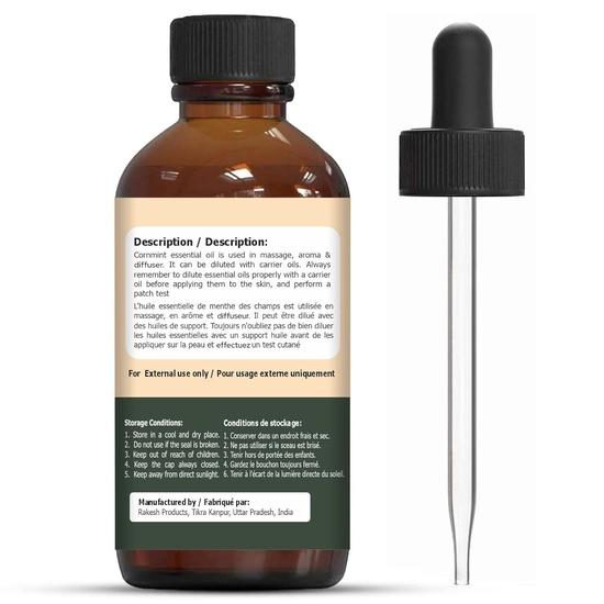 Organic Zing Cornmint (Mentha arvensis) Oil | Pure & Natural Essential Oil for Massage, Aroma & Diffusers- 30ml/1.01fl oz