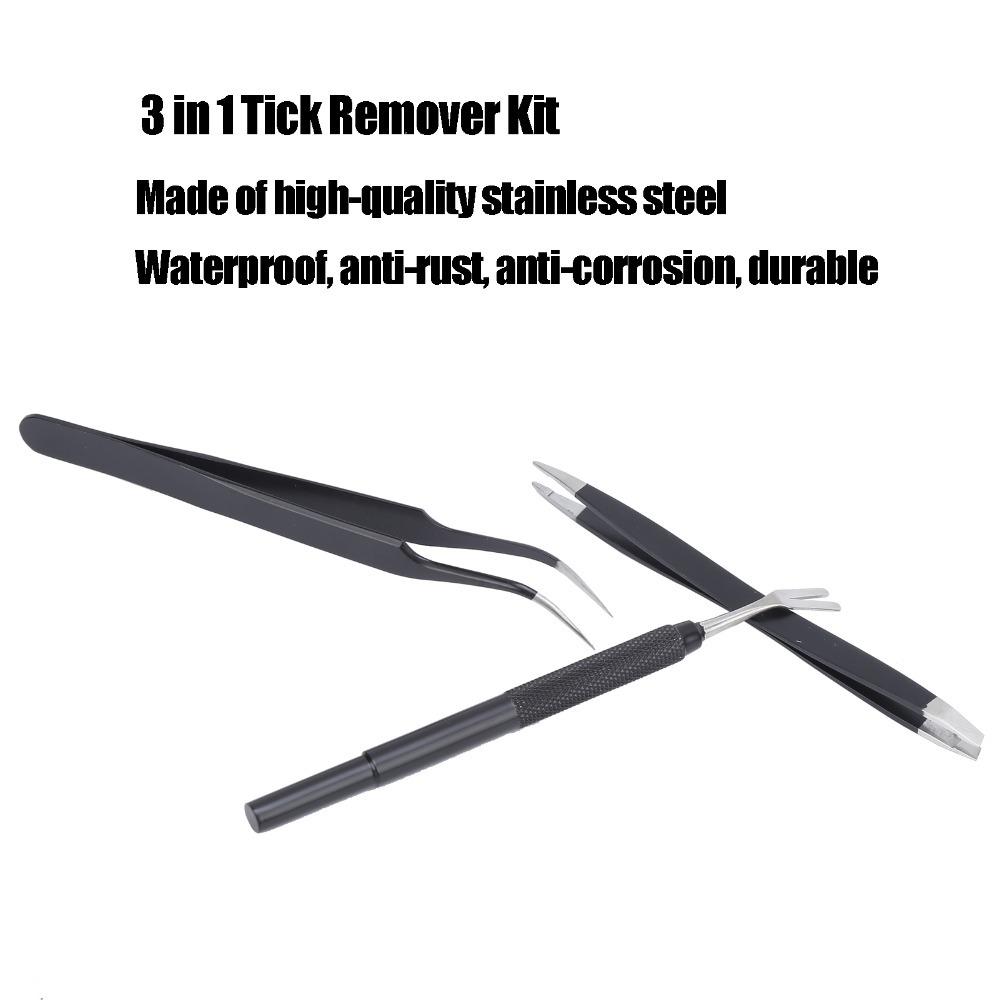 3pcs Precise Tip Tick Remover Tweezers Metal Tip Lice Grabber Pet Parasite Tool Household Grooming