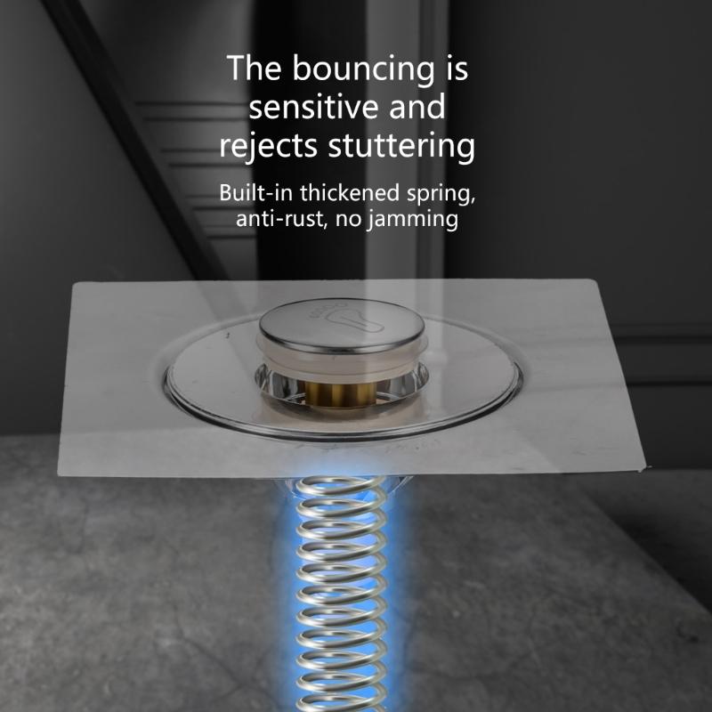 Foot Floor Drain Strainer Bounce Type Square Shower Drain Hair Catcher Strainer for Bathroom Shower Easy to Use