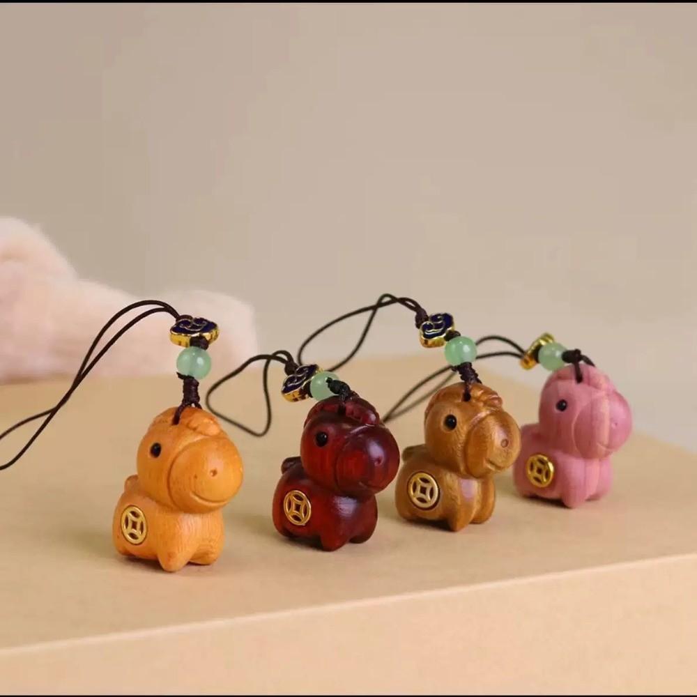 Creative Zodiac Horse Key Chain Cartoon Handmade Rope Bag Pendant Sandalwood Lanyard Chinese Style Key Ring Unisex