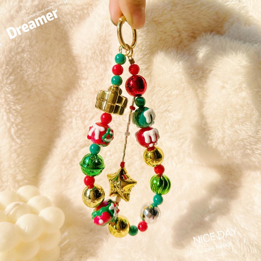 Christmas Bag Pendant Keychain Beaded Phone Lanyard Lovely Phone Charm Rope