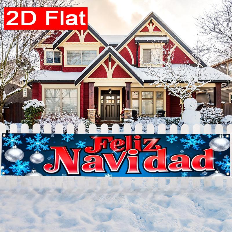 Spanish Gold Snowflake & Lake Christmas Yard Banner, Polyester Outdoor Fence Decor Garden Sign