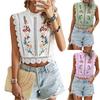 Women's Fashion Round Neck Sleeveless Lace Lace Embroidered Hollow T-shirt Chiffon Top
