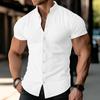 Summer Men's Short Sleeve Shirt Cotton Blended Breathable Solid Color Collar Button Shirt Business Casual Commuter Shirt