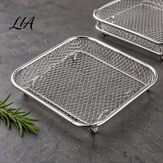 Heat Resistant Air Fryer Insert Stackable Rack, 304 Stainless Steel Multi-Layer Grill Stand with Fine Oil Draining Racks Mesh, 3 Shapes