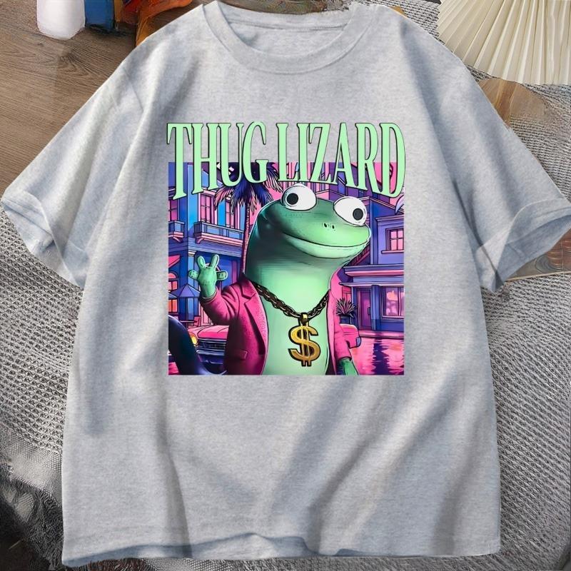 Thug Lizard Graphic T Shirts Cotton Short Sleeve Round Neck T Shirt Soft Streetwear Clothing Unisex WOMEN Round Neck Streetwear