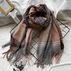 Extra Long Imitation Cashmere Plaid Scarf for Women Winter Fashion Tassel High End Shawl Literary Men's Scarf