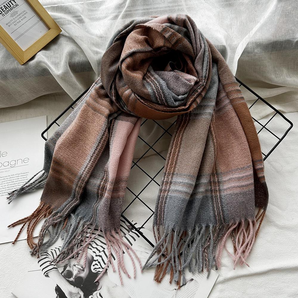 Extra Long Imitation Cashmere Plaid Scarf for Women Winter Fashion Tassel High End Shawl Literary Men's Scarf