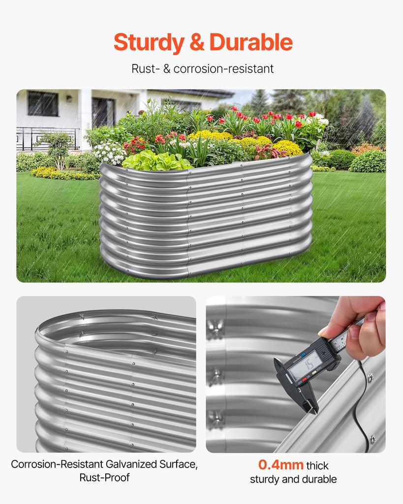 VEVOR Metal Raised Garden Bed, 1.2 x 0.6 x 0.6 m Oval Outdoor Galvanized Planter Garden Box, Open Bottom Design