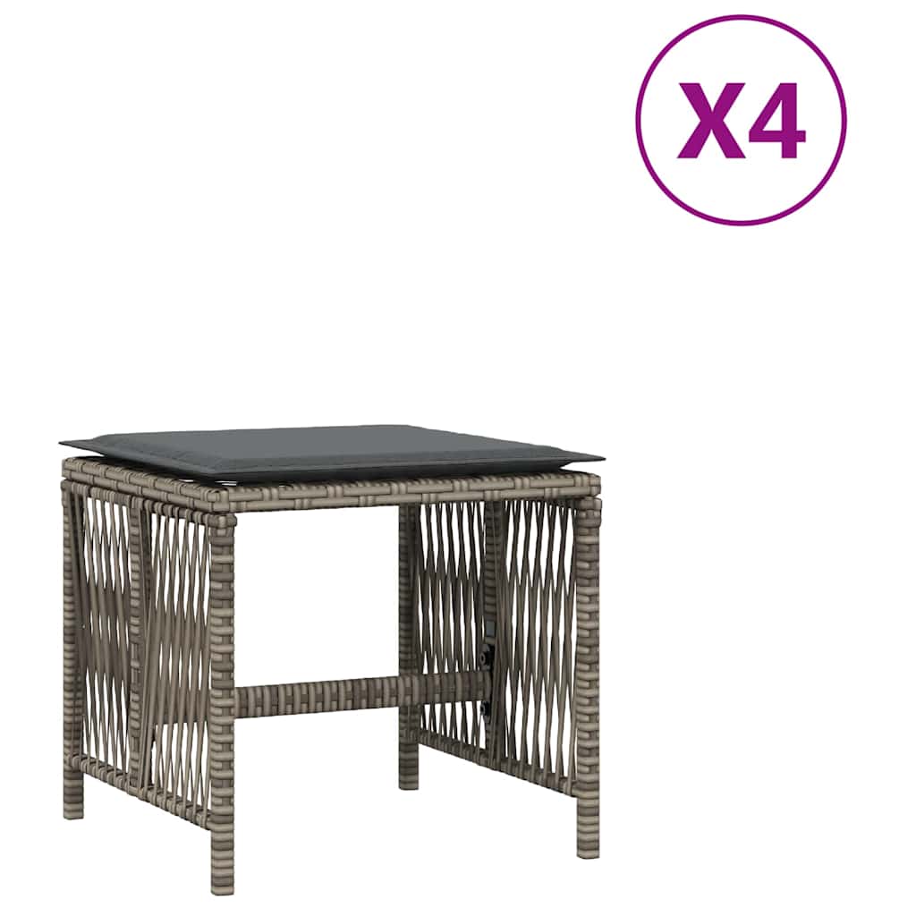 Garden Stool with Cushions 4 pcs Grey 41x41x36 cm Poly Rattan