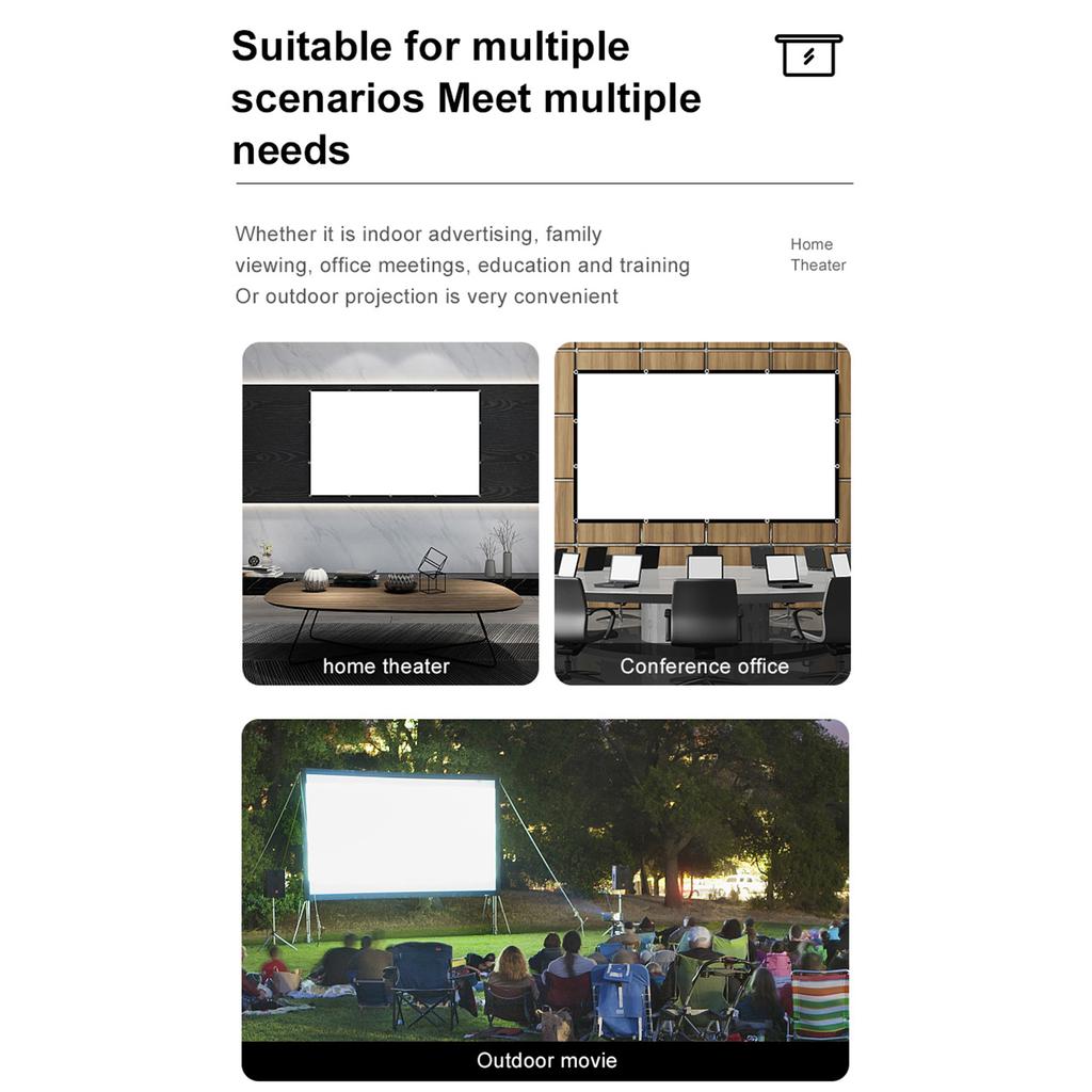 150 Inch Projector Screen 16:9 HD 4K Foldable Portable Double Sided Projection Anti-Crease Movie