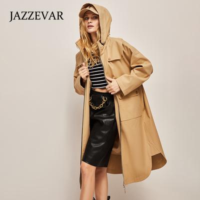 Осенняя новая ветровка прямого силуэта цвета хаки, женская свободная тонкая куртка средней длины с капюшоном