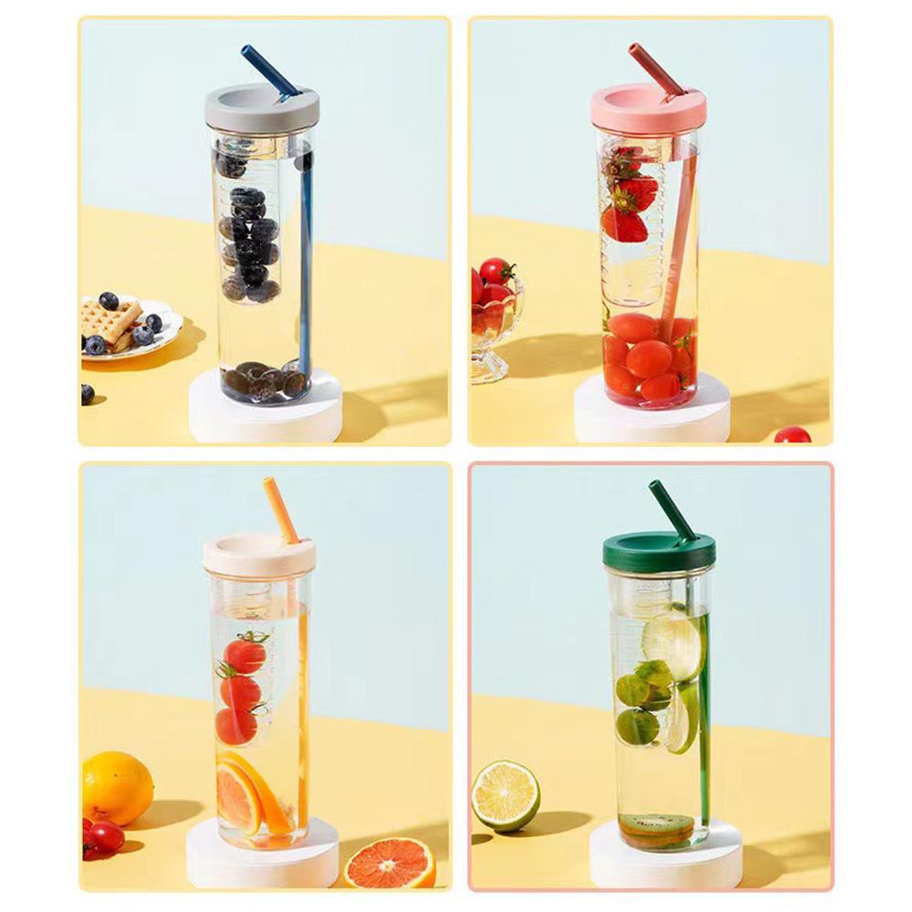 Creative Juice Cup Fruits Filter Water Bottle Plastic Outdoor Water Cup Travel Sport School Water Bottle with Straw Drinkware