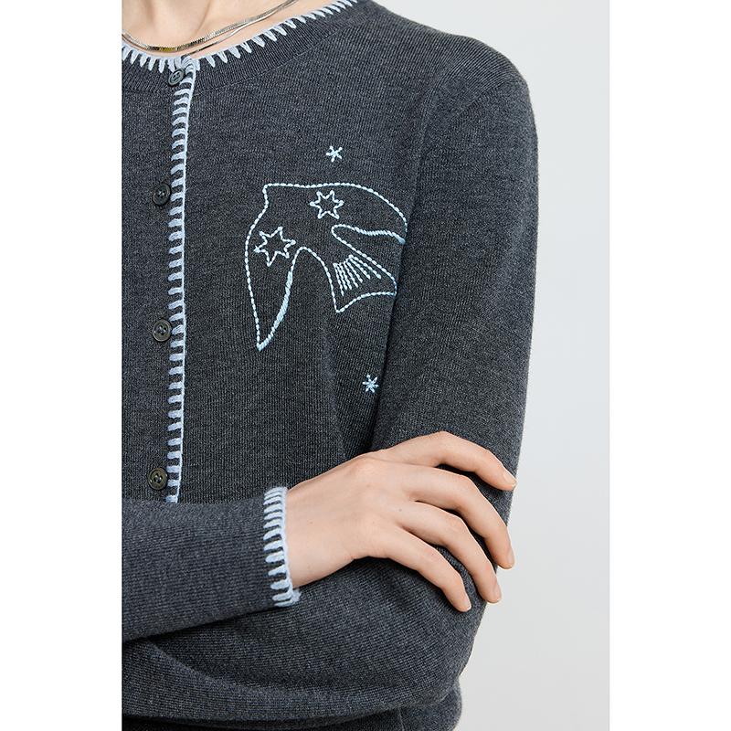 LILY temperament commuting embroidered knitted cardigan