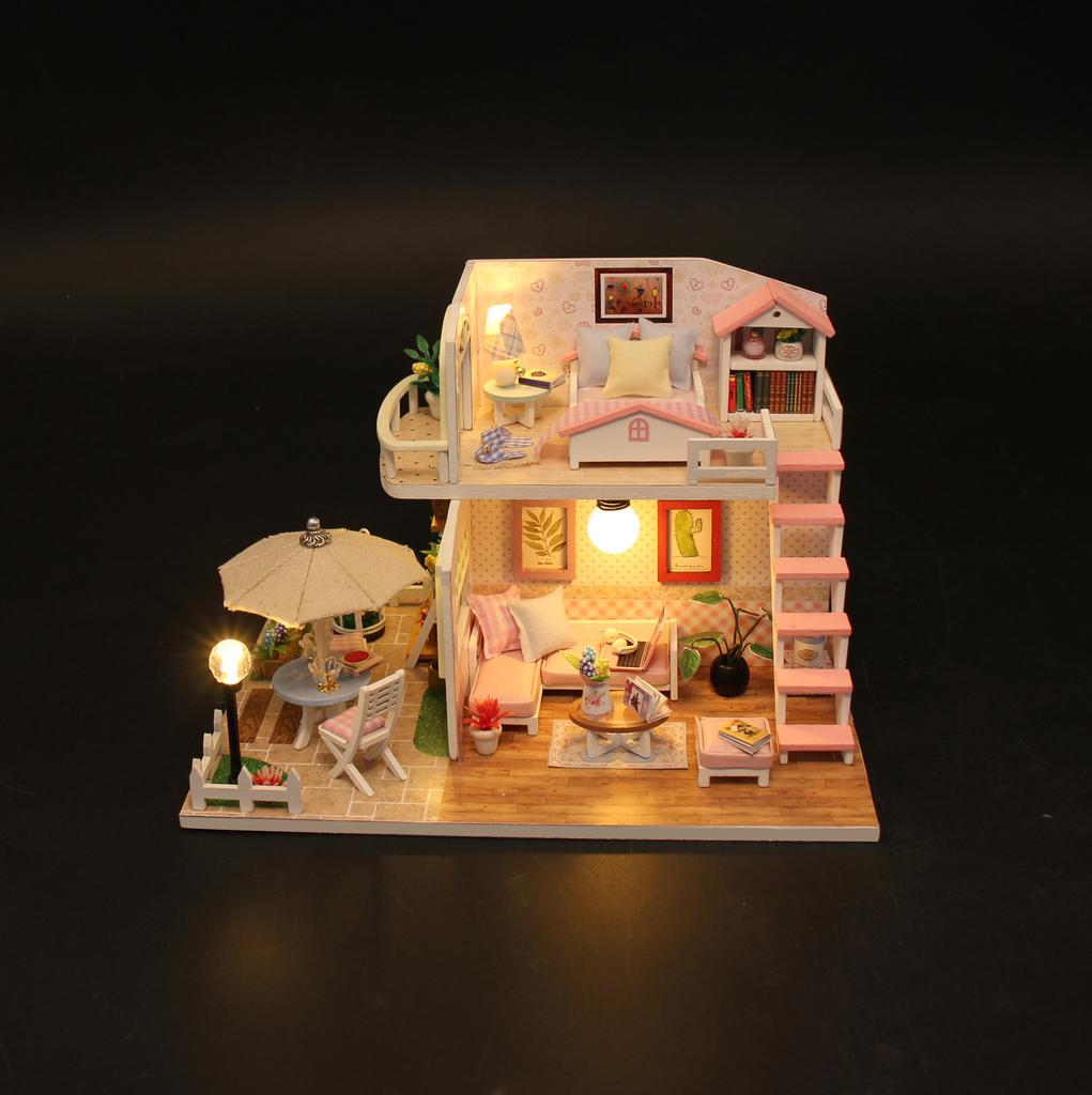Кукольный домик, набор для сборки, деревянная головоломка, модель здания, игрушка, украшение спальни с мебелью, деревянный кукольный домик